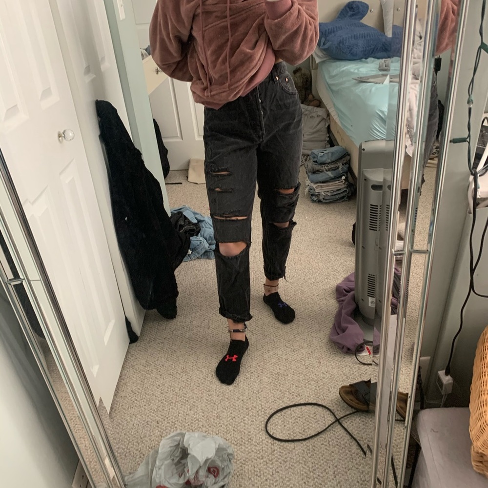 black H&M ripped mom jeans